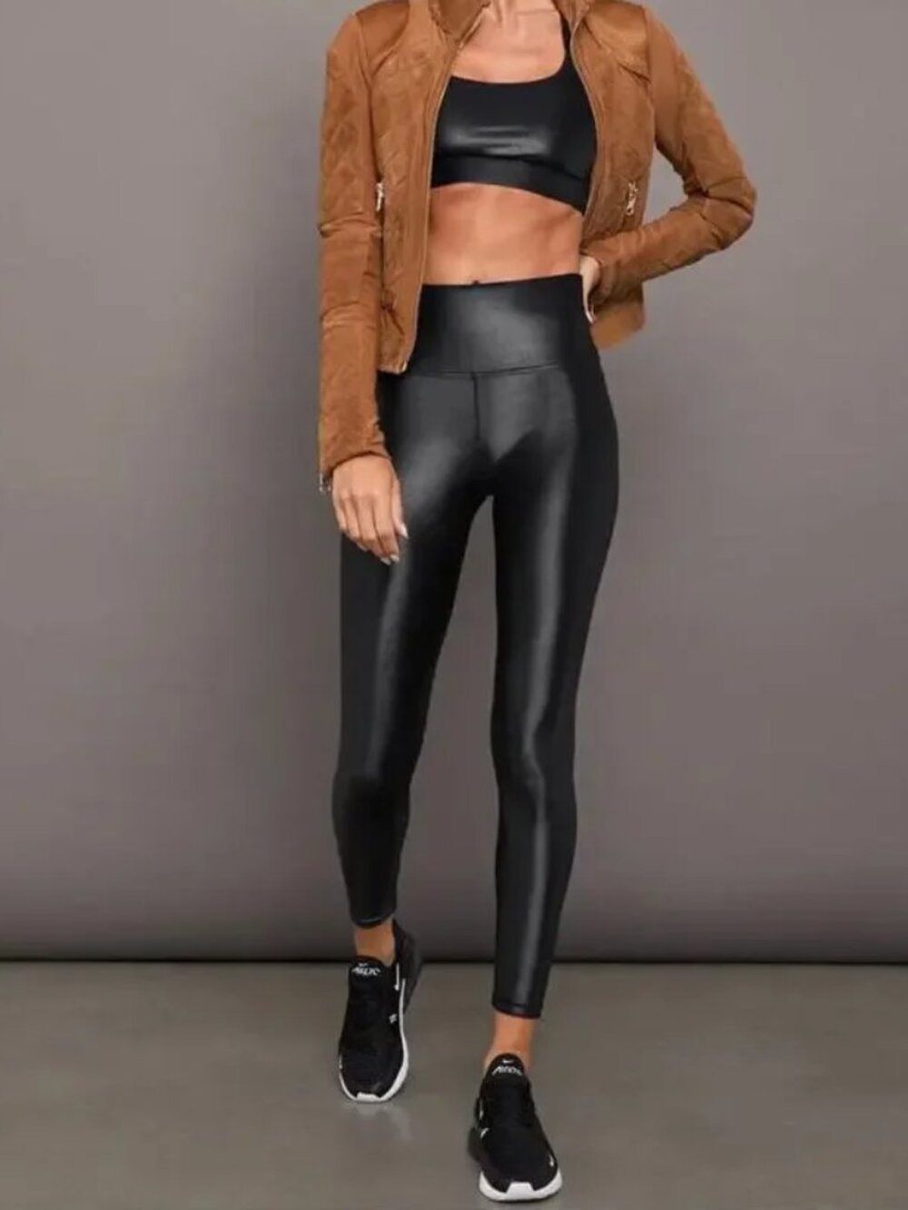 Carbon38 black high shine nylon & lycra leggings in size S